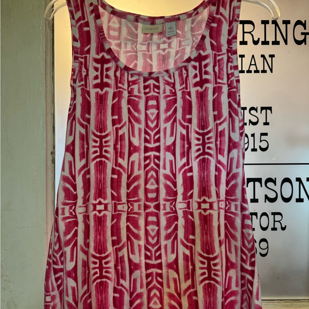 Chico's Pink & White Geometric Scoop Neck Tank